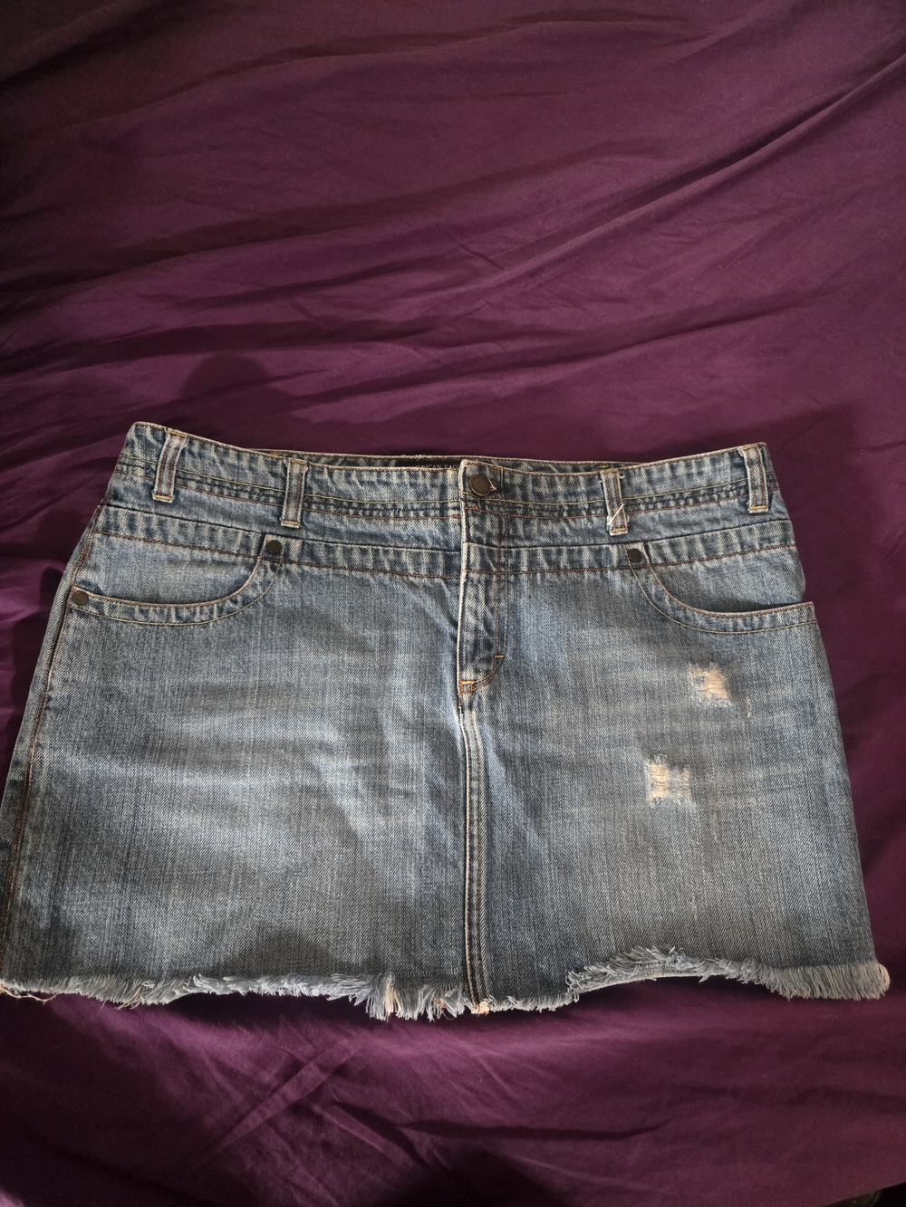 American Eagle Outfitters Light Blue Distressed Denim Mini Skirt